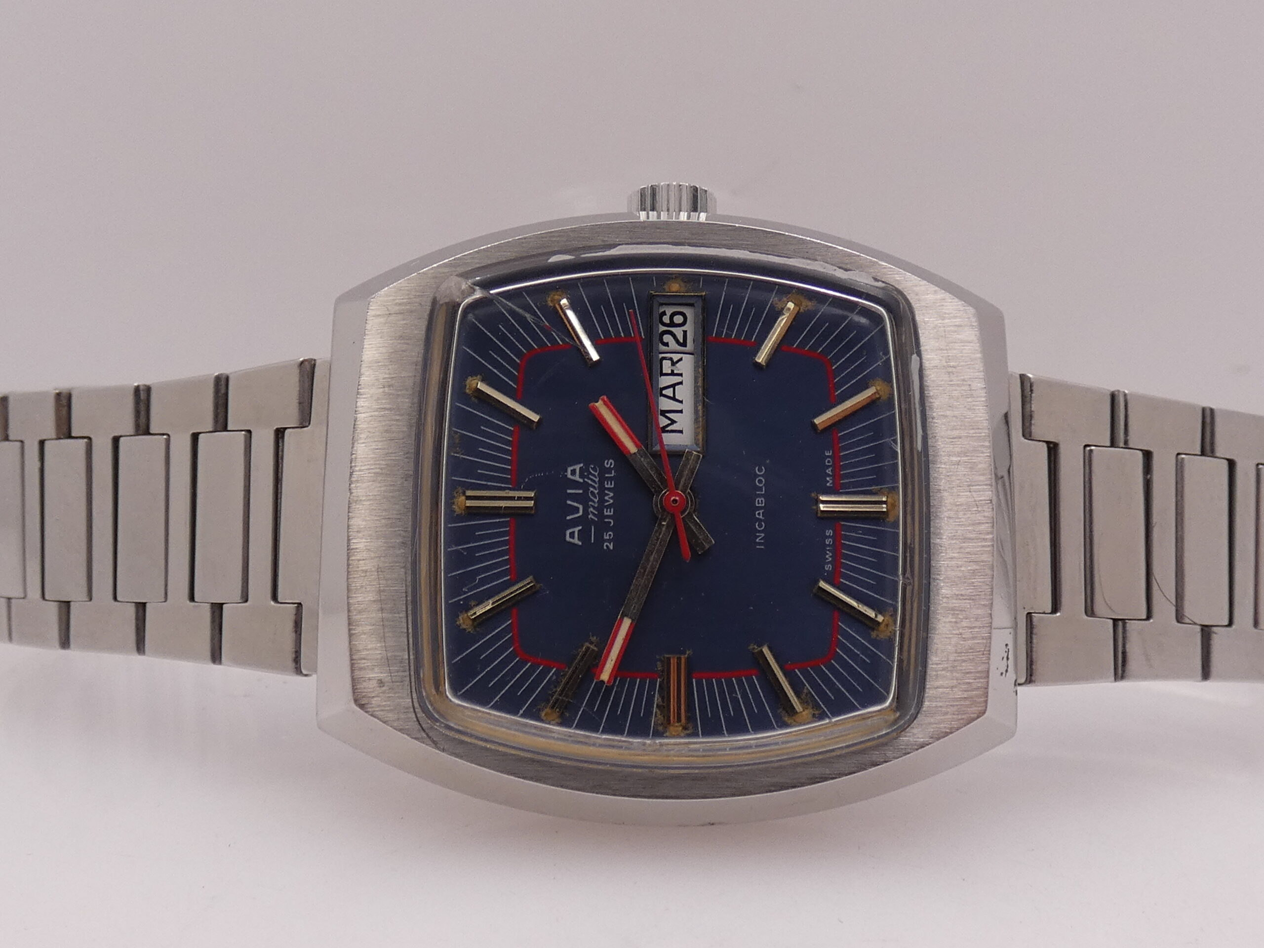 Avia Matic Day-Date ANNI '70 Automatico Acciaio Blue Dial Vintage - immagine 5