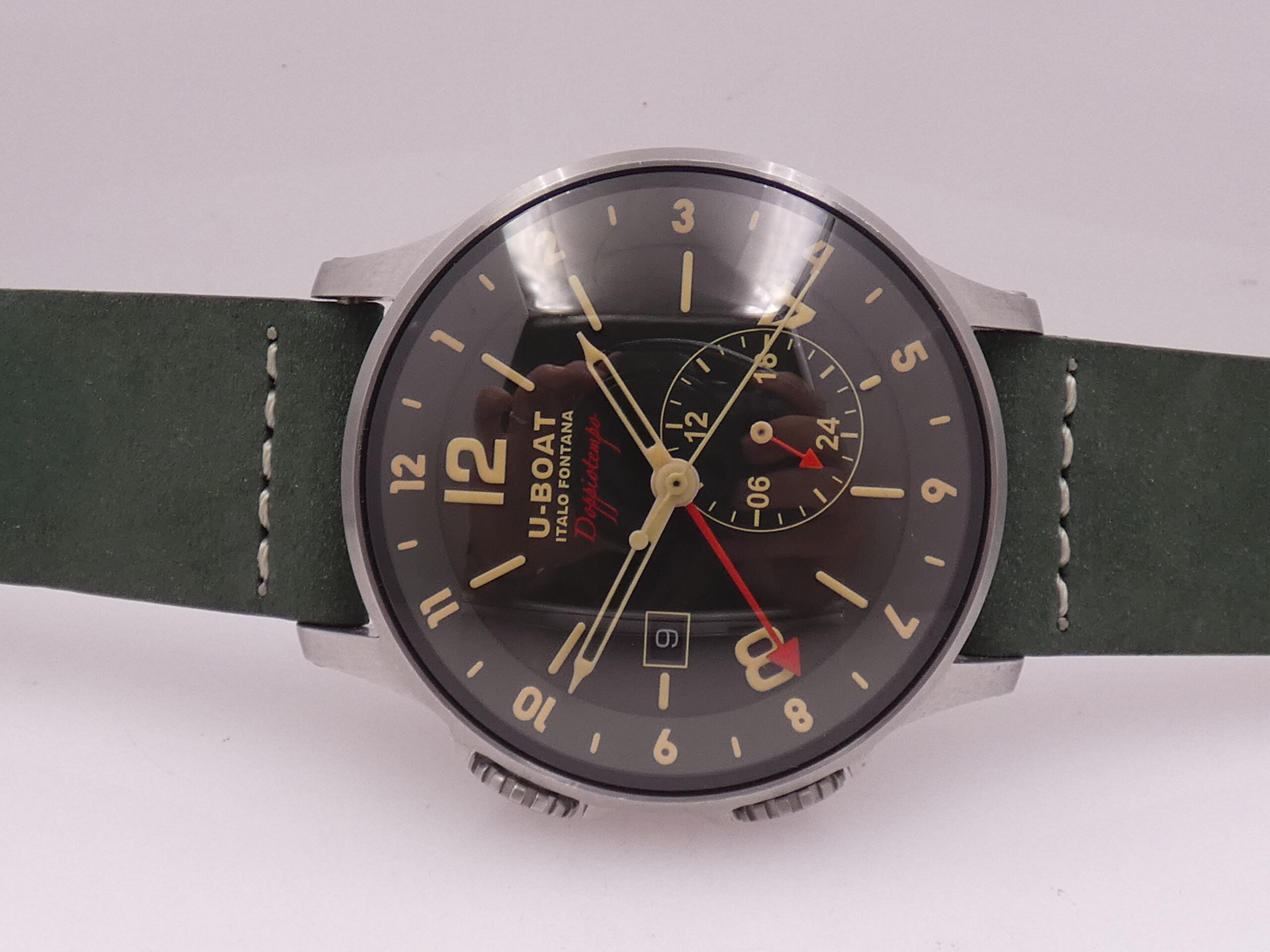 U-Boat Italo Fontana 1938 Doppiotempo Green GMT 8500 Automatico With PAPERS Anno 2020 Dual Crown - immagine 5