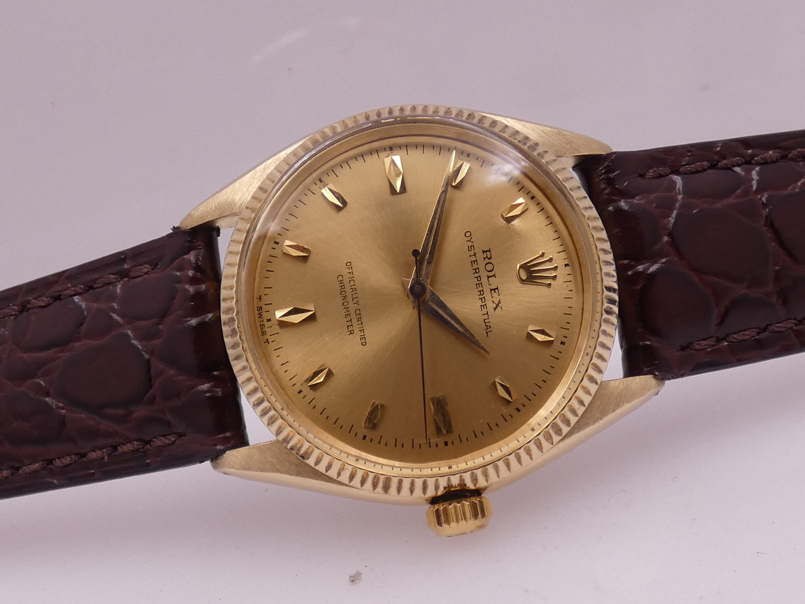 Rolex Oyster Perpetual 34 6567 Oro 14Kt Automatico Rotore a Farfalla ANNI 50 Vintage - immagine 6