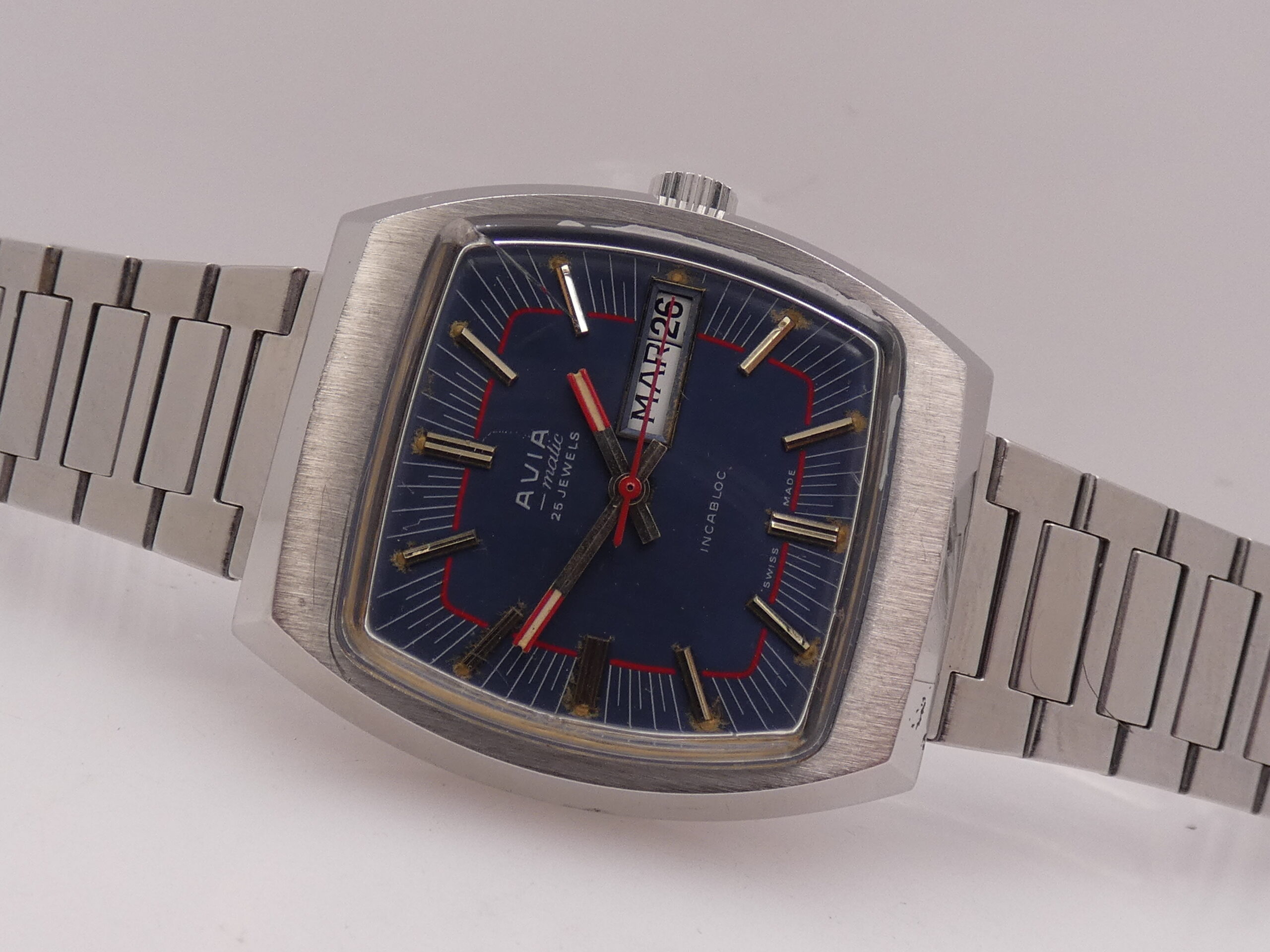 Avia Matic Day-Date ANNI '70 Automatico Acciaio Blue Dial Vintage - immagine 6