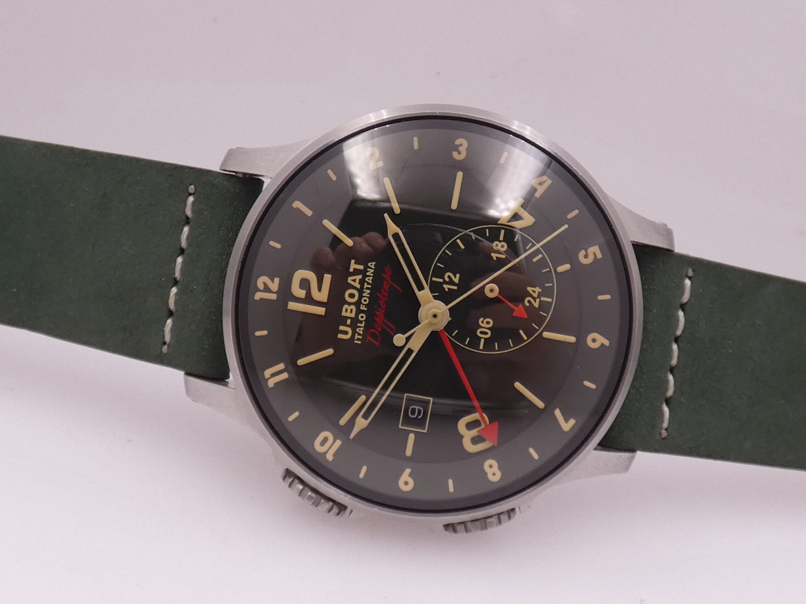 U-Boat Italo Fontana 1938 Doppiotempo Green GMT 8500 Automatico With PAPERS Anno 2020 Dual Crown - immagine 6