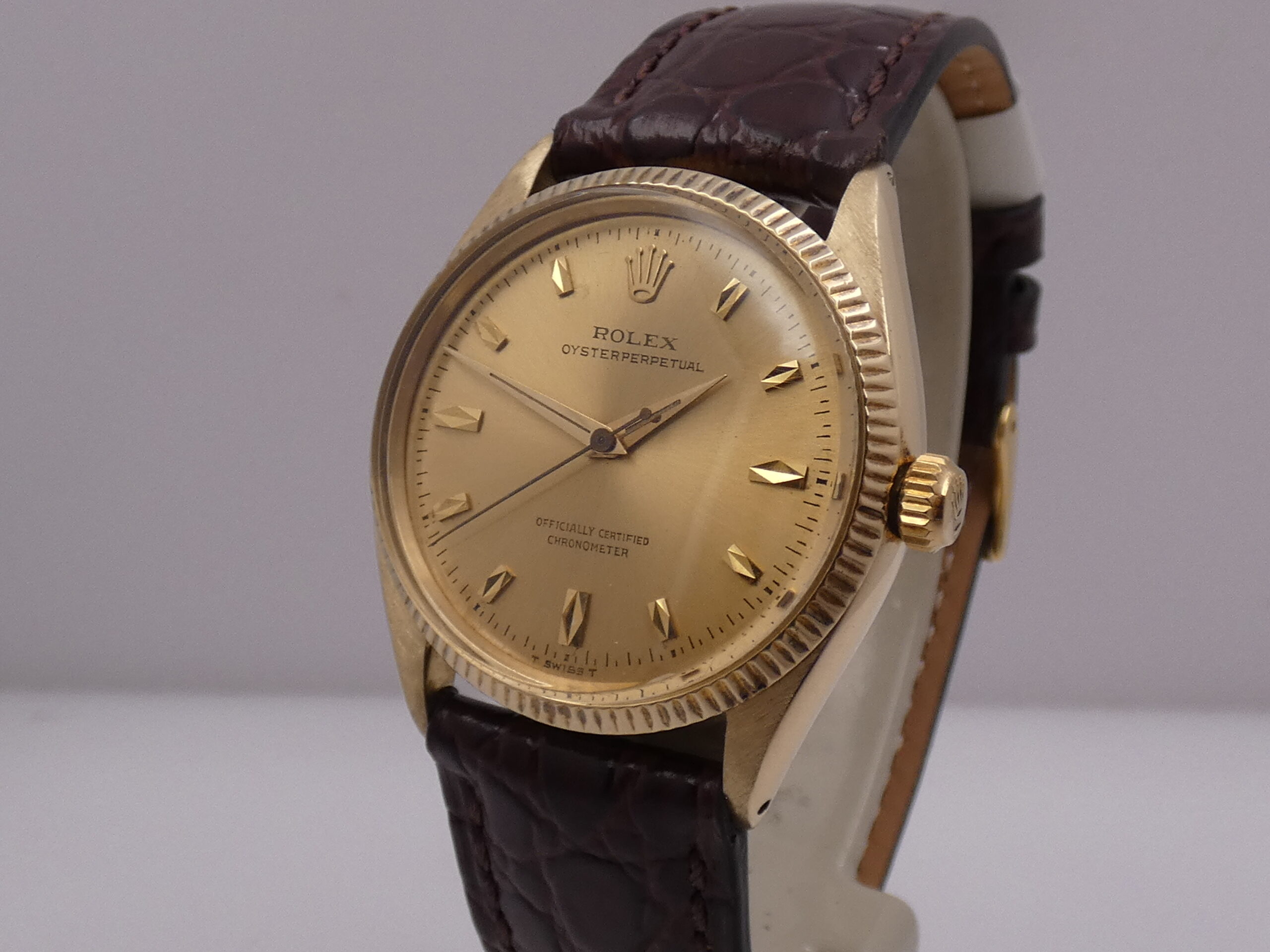 Rolex Oyster Perpetual 34 6567 Oro 14Kt Automatico Rotore a Farfalla ANNI 50 Vintage - immagine 7