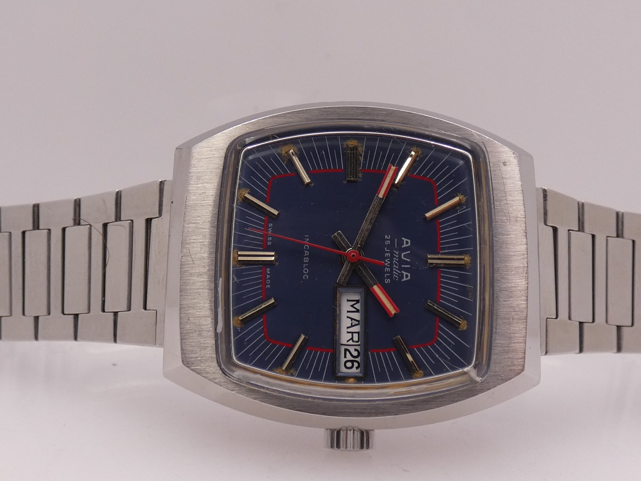 Avia Matic Day-Date ANNI '70 Automatico Acciaio Blue Dial Vintage - immagine 7