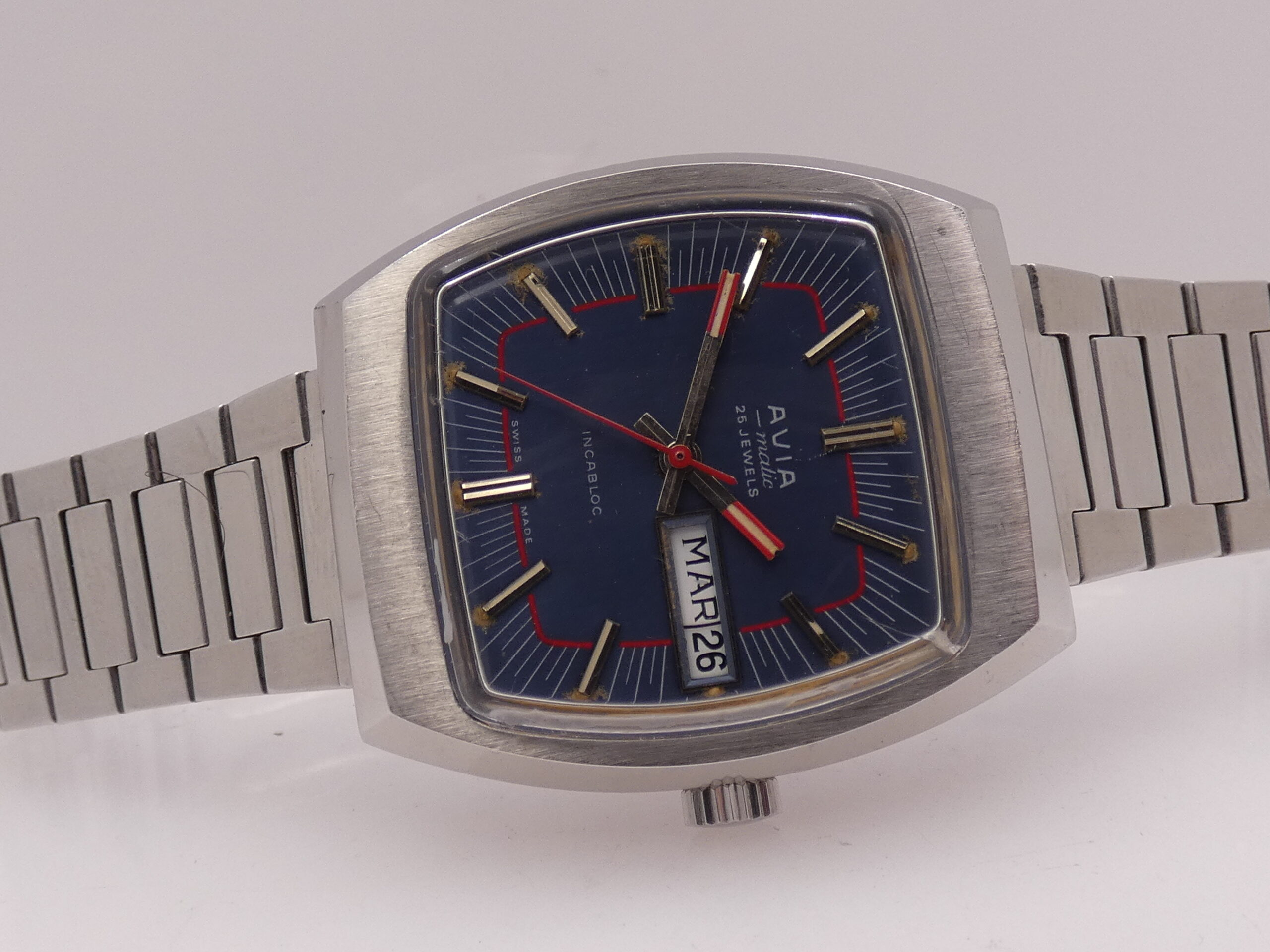 Avia Matic Day-Date ANNI '70 Automatico Acciaio Blue Dial Vintage - immagine 8