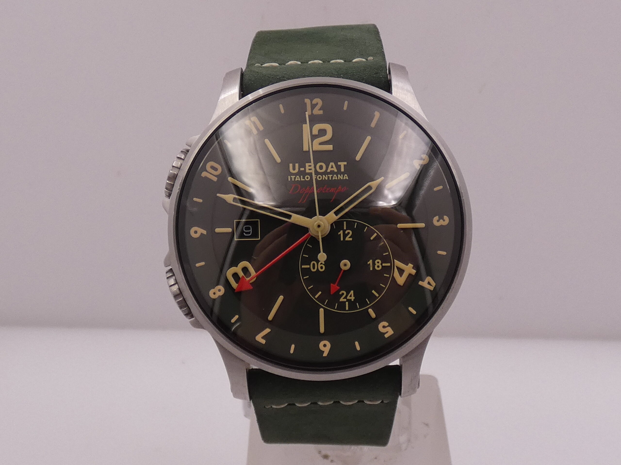 U-Boat Italo Fontana 1938 Doppiotempo Green GMT 8500 Automatico With PAPERS Anno 2020 Dual Crown - immagine 9