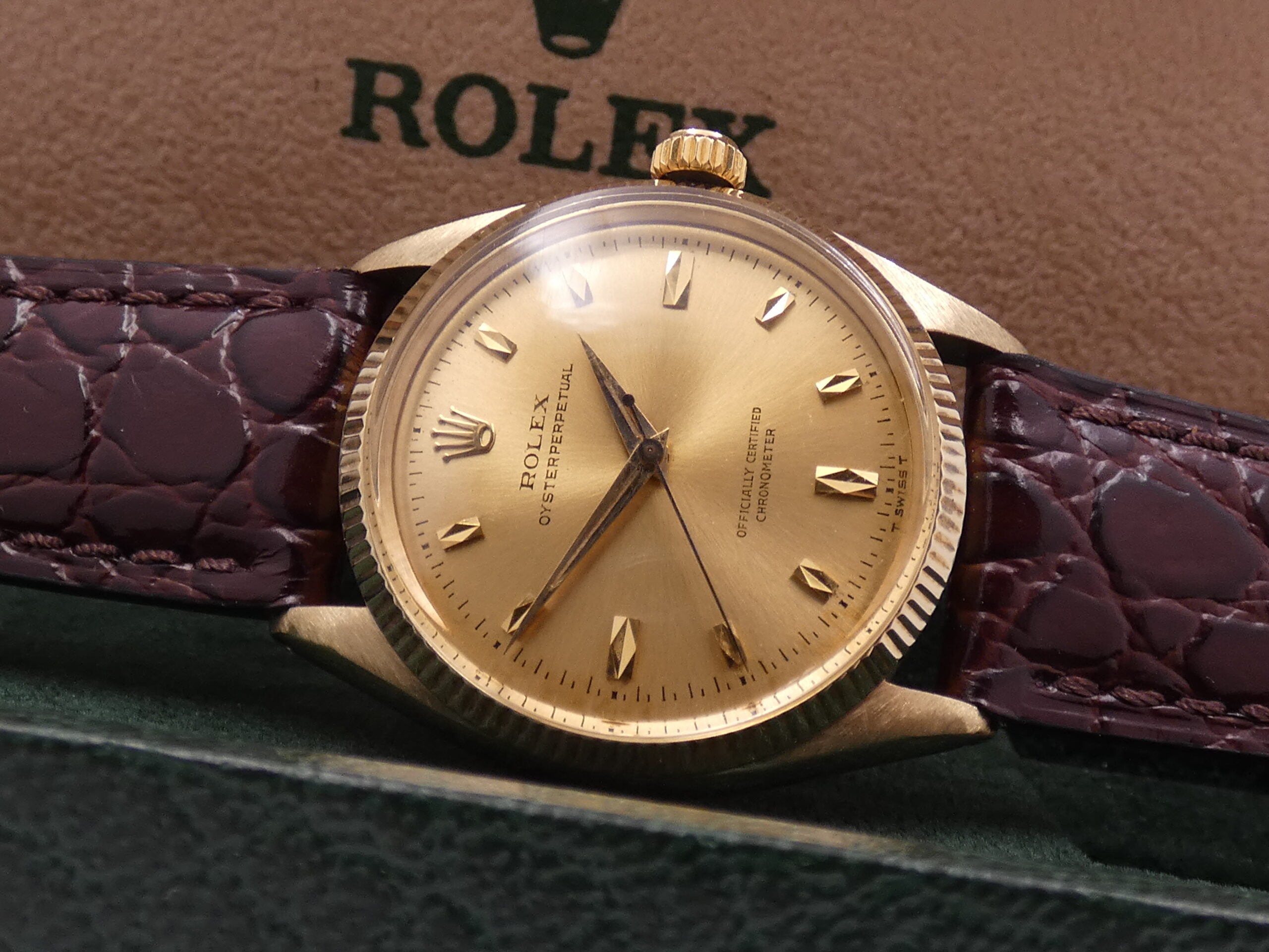 Rolex Oyster Perpetual 34 6567 Oro 14Kt Automatico Rotore a Farfalla ANNI 50 Vintage - immagine 10