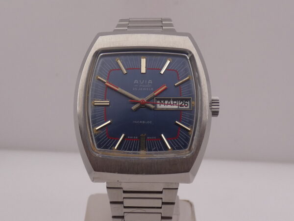 Avia Matic Day-Date ANNI '70 Automatico Acciaio Blue Dial Vintage