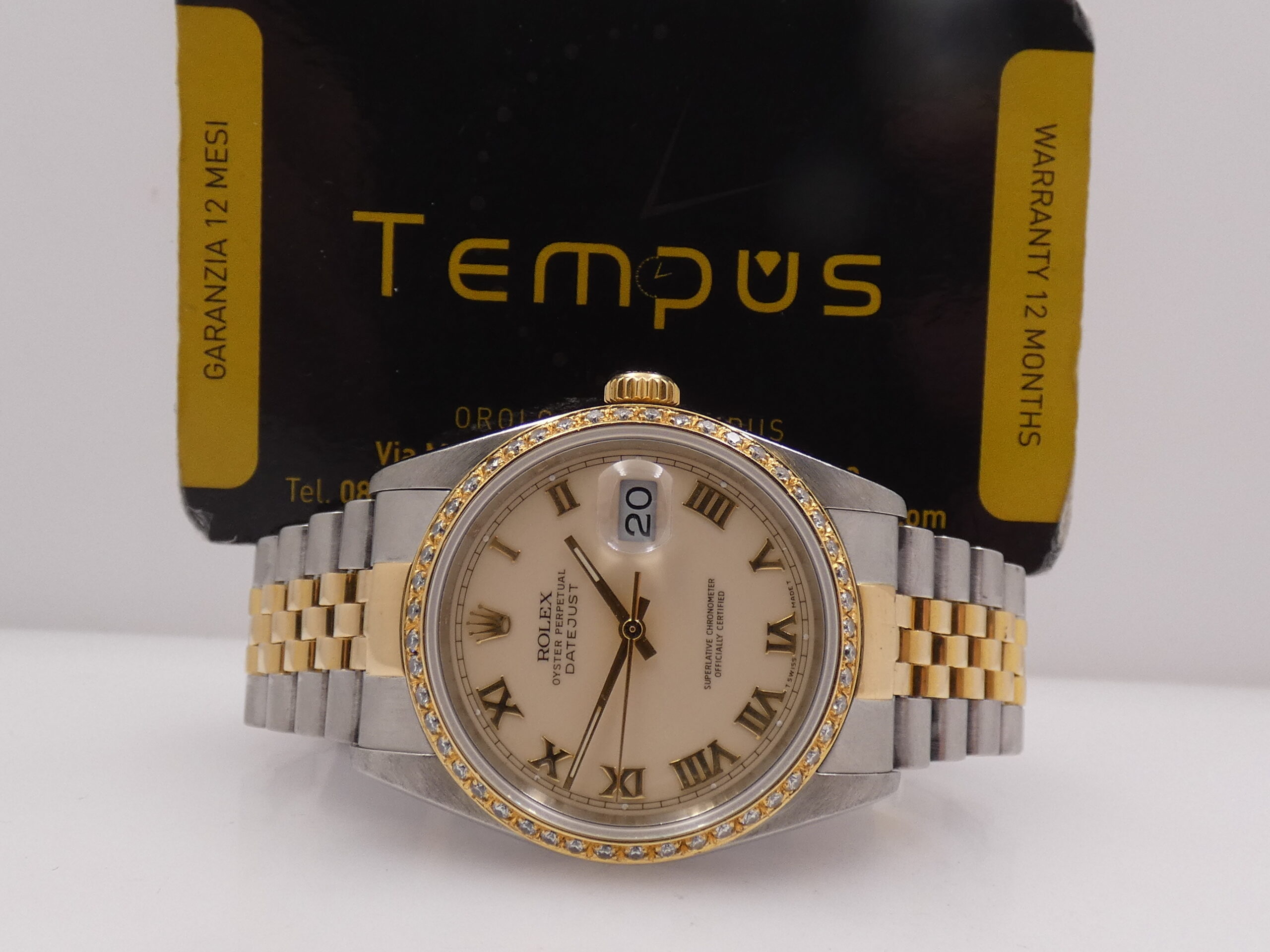 Rolex Datejust 36 16233 Ivory Rome 18Kt Oro & Acciaio Diamonds Bezel Anno 1990 Automatico Bracciale Jubilee - immagine 2