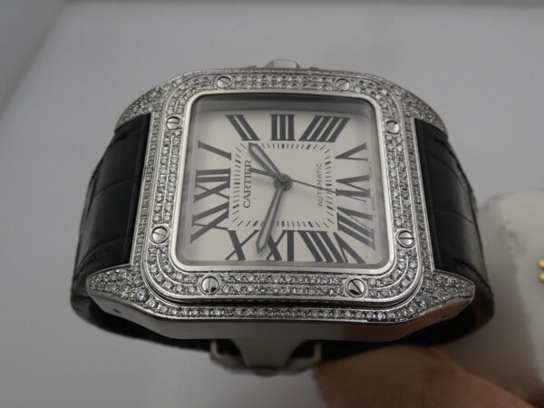 Cartier Santos 100 XL 2656 Diamonds Bezel & Lugs Automatico W20073X8 Anni '2000s Acciaio