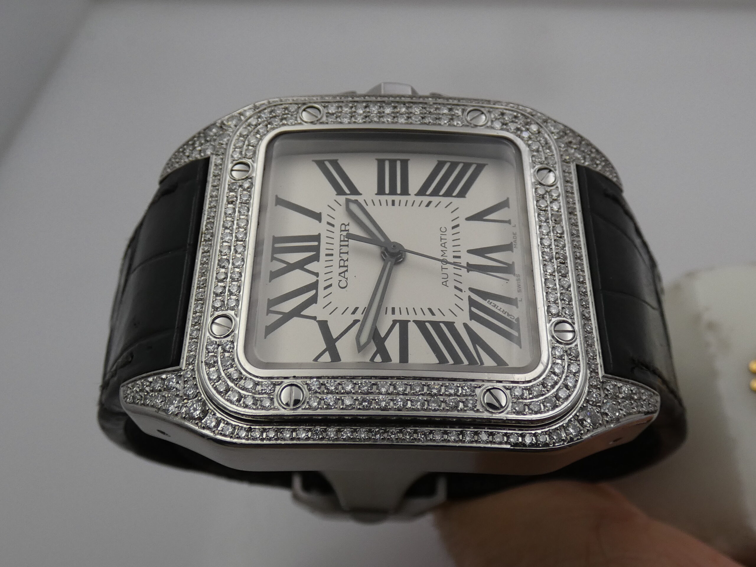 Cartier Santos 100 XL 2656 Diamonds Bezel & Lugs Automatico W20073X8 Anni '2000s Acciaio
