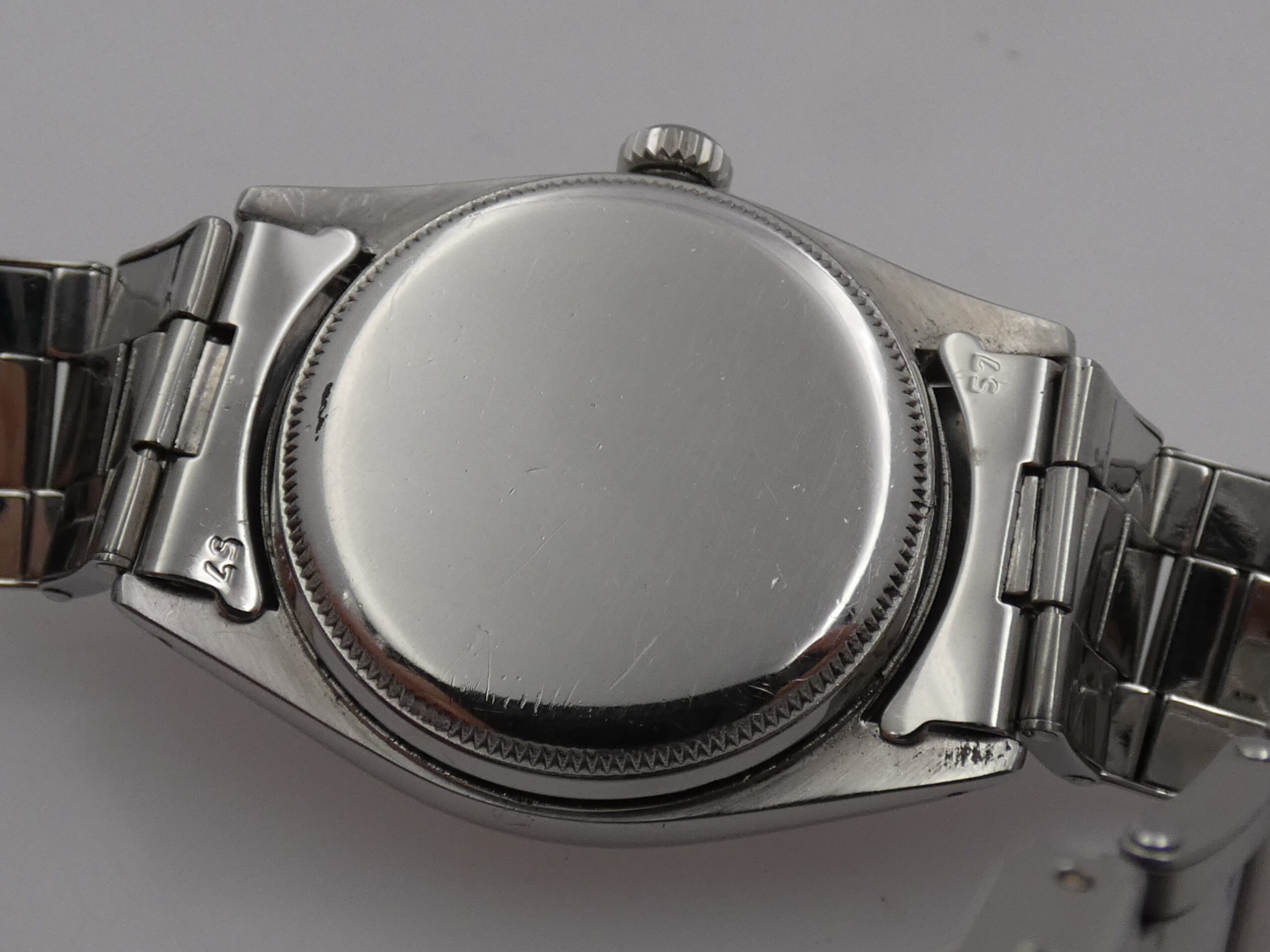 Rolex Oyster Perpetual Date 6530 'Roulette' Shark Tooth Dial Anno 1955 Bracciale Rivettato Automatico Rotore a Farfalla - immagine 15