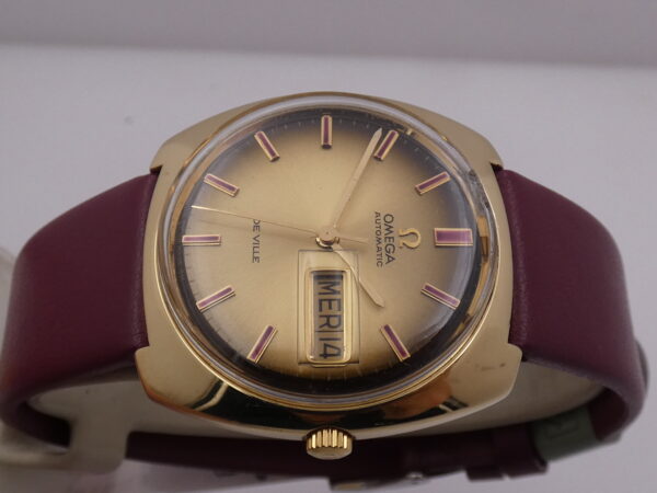 Rarissimo Omega De Ville 166.053 O.M. Dial Borgogna Index Automatico Oro Massiccio 18Kt ANNO 1970