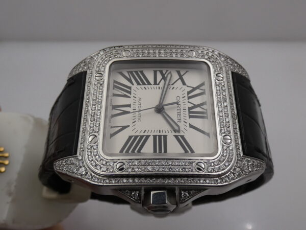 Cartier Santos 100 XL 2656 Diamonds Bezel & Lugs Automatico W20073X8 Anni '2000s Acciaio