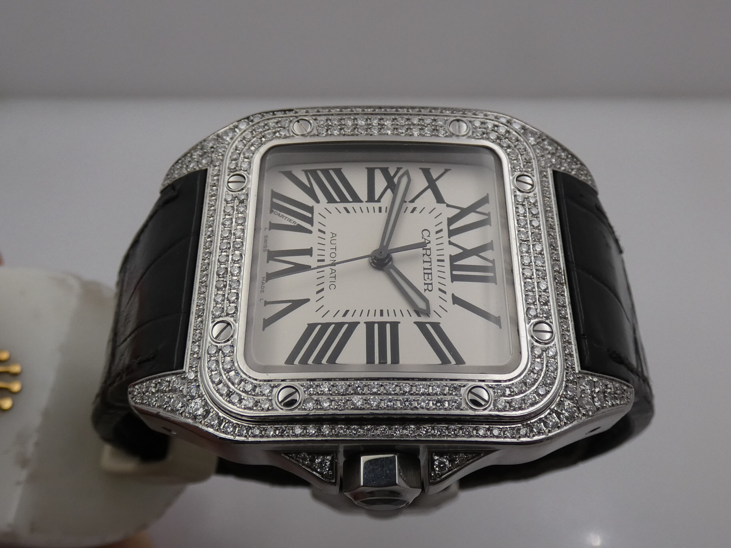 Cartier Santos 100 XL 2656 Diamonds Bezel & Lugs Automatico W20073X8 Anni '2000s Acciaio - immagine 3