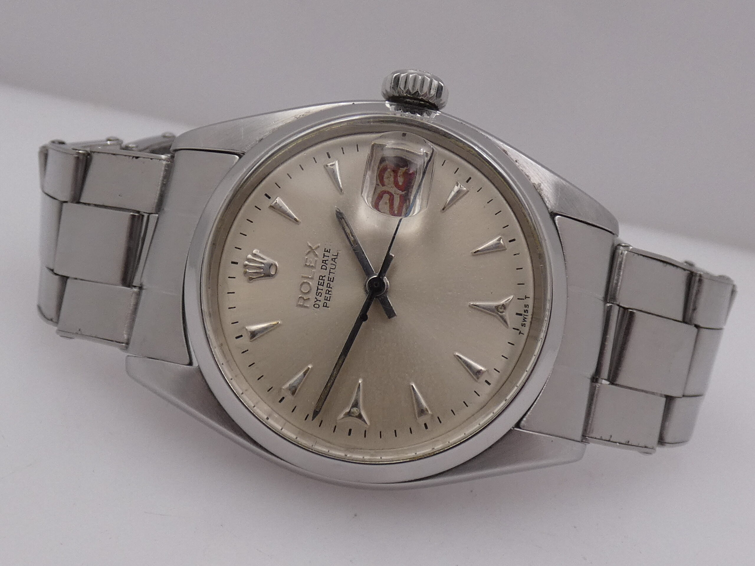 Rolex Oyster Perpetual Date 6530 'Roulette' Shark Tooth Dial Anno 1955 Bracciale Rivettato Automatico Rotore a Farfalla - immagine 4