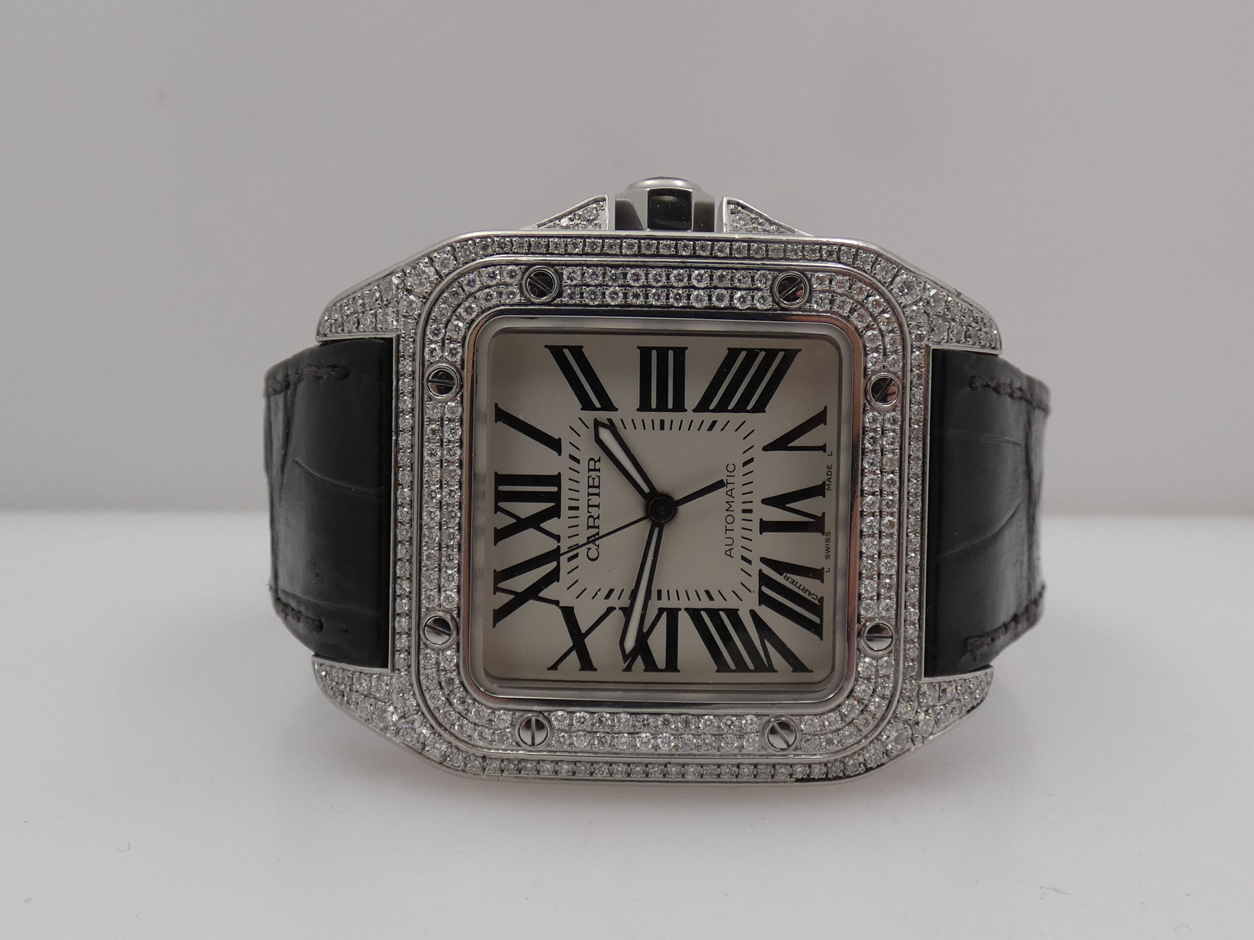 Cartier Santos 100 XL 2656 Diamonds Bezel & Lugs Automatico W20073X8 Anni '2000s Acciaio - immagine 4