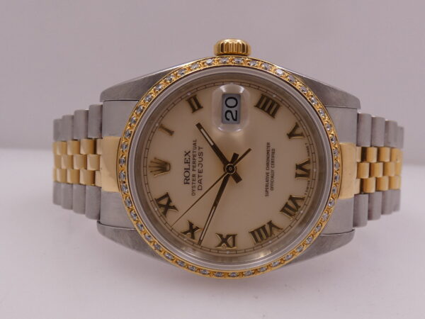 Rolex Datejust 36 16233 Ivory Rome 18Kt Oro & Acciaio Diamonds Bezel Anno 1990 Automatico Bracciale Jubilee