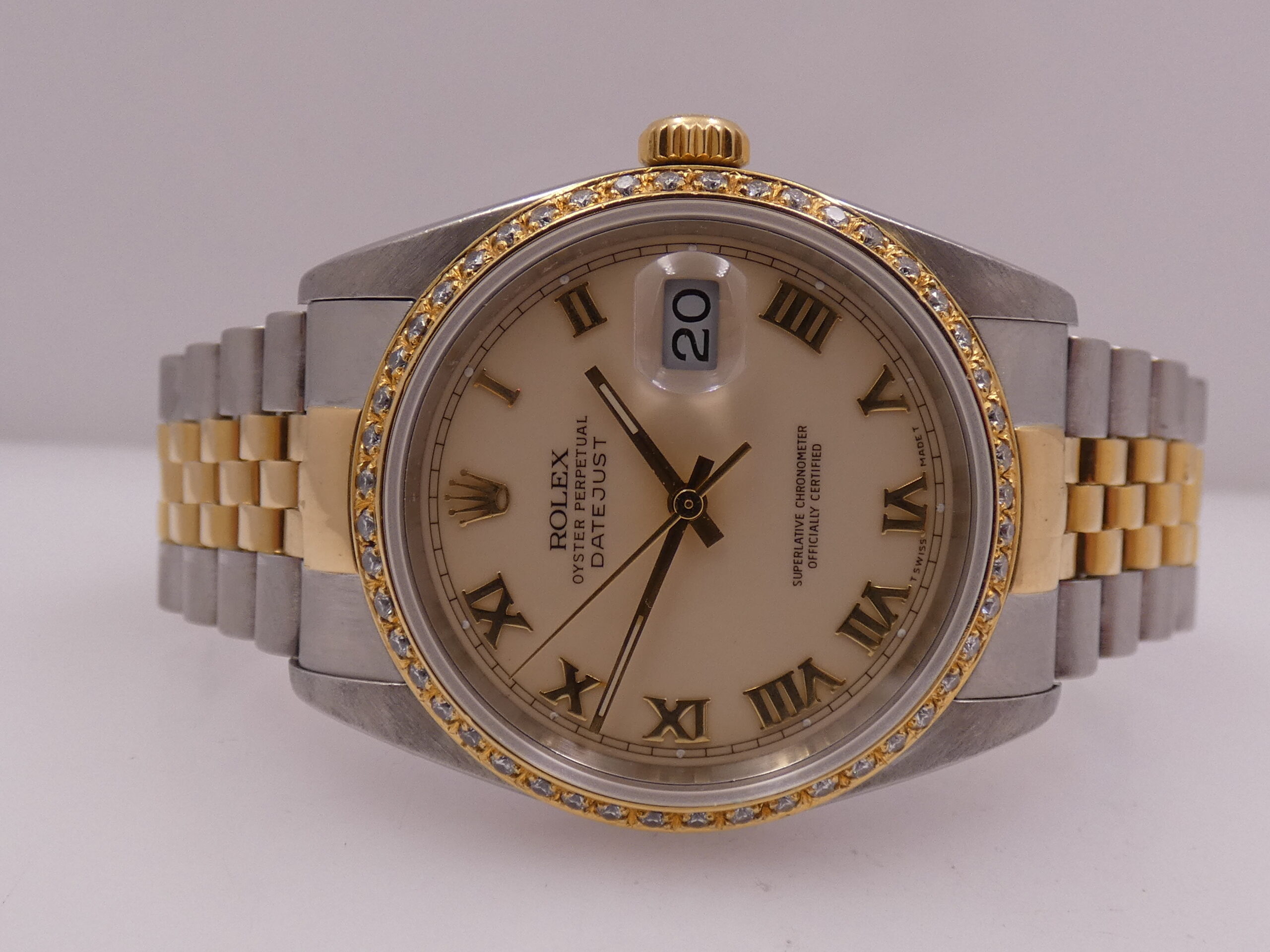 Rolex Datejust 36 16233 Ivory Rome 18Kt Oro & Acciaio Diamonds Bezel Anno 1990 Automatico Bracciale Jubilee - immagine 4