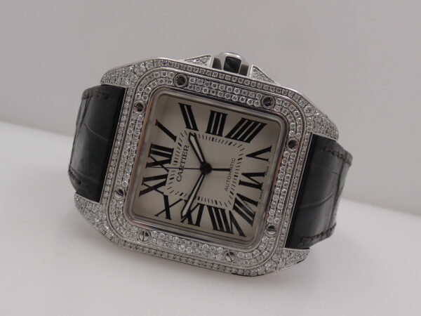 Cartier Santos 100 XL 2656 Diamonds Bezel & Lugs Automatico W20073X8 Anni '2000s Acciaio