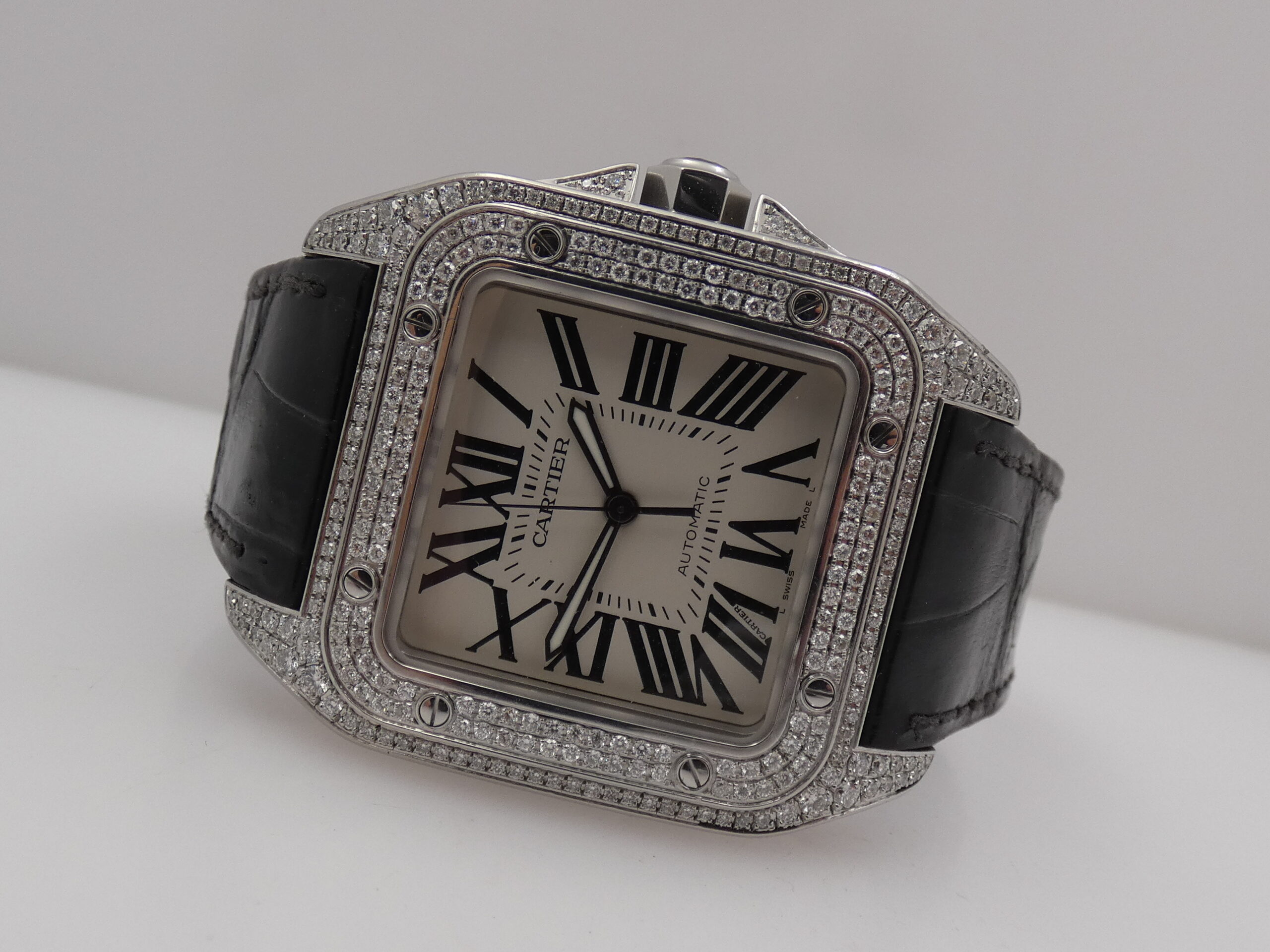 Cartier Santos 100 XL 2656 Diamonds Bezel & Lugs Automatico W20073X8 Anni '2000s Acciaio - immagine 5