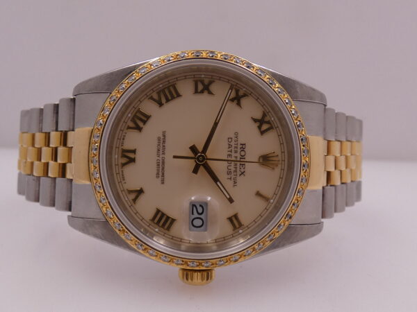 Rolex Datejust 36 16233 Ivory Rome 18Kt Oro & Acciaio Diamonds Bezel Anno 1990 Automatico Bracciale Jubilee
