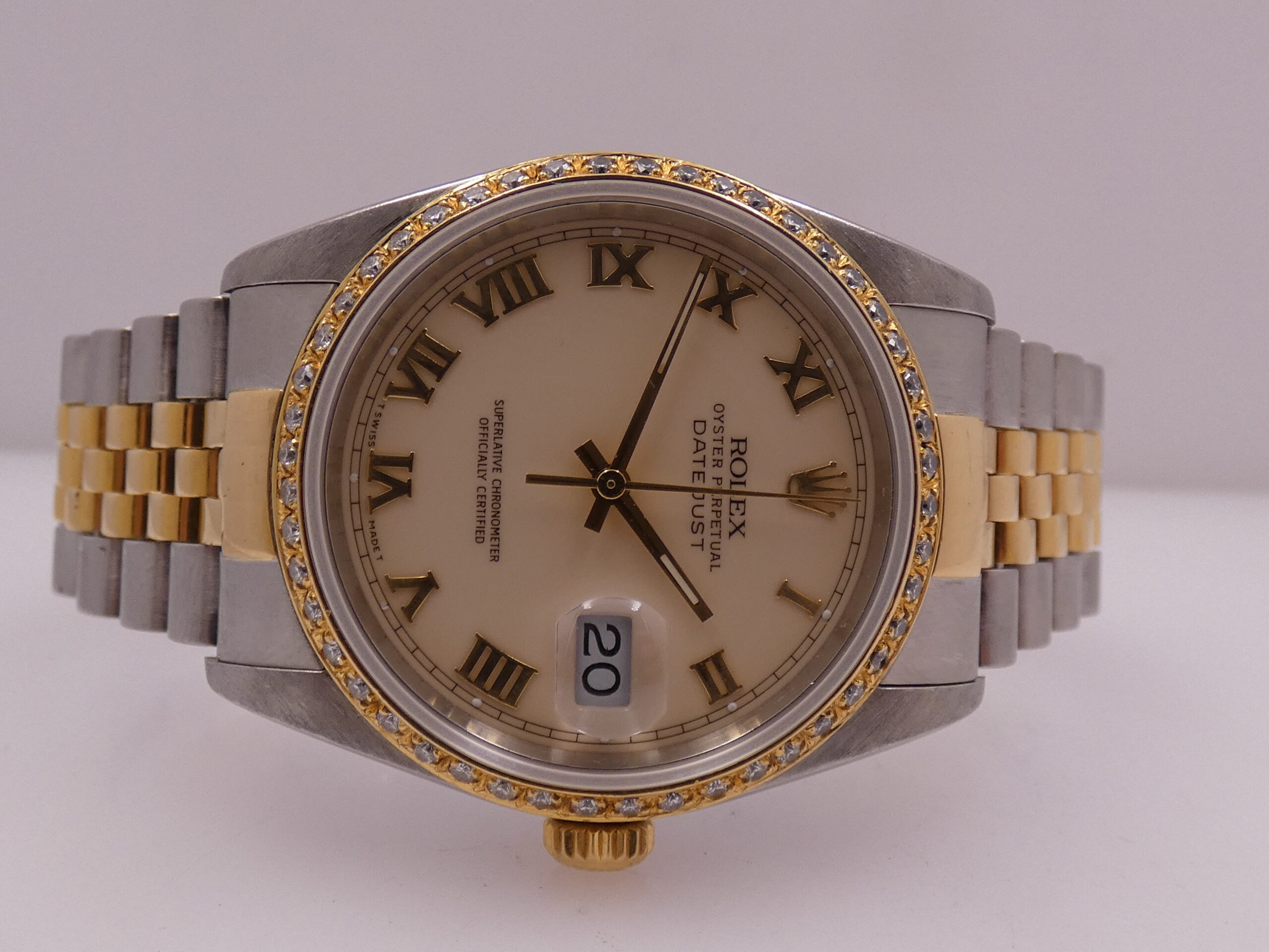 Rolex Datejust 36 16233 Ivory Rome 18Kt Oro & Acciaio Diamonds Bezel Anno 1990 Automatico Bracciale Jubilee - immagine 5