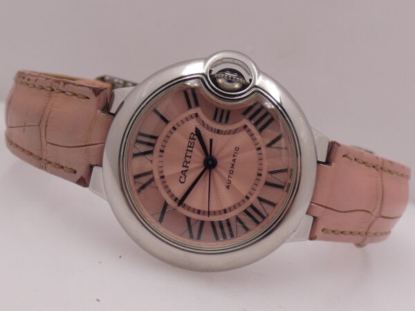 Cartier Ballon Bleu 33mm 3489 Pink Dial BOX&PAPERS Anno 2019 Automatico Acciaio For Ladies WSBB0002