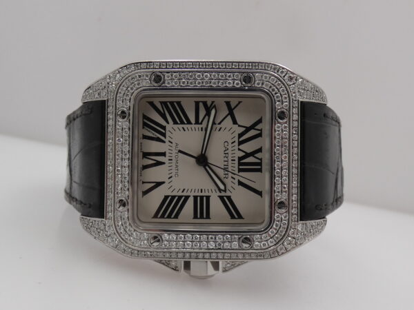 Cartier Santos 100 XL 2656 Diamonds Bezel & Lugs Automatico W20073X8 Anni '2000s Acciaio