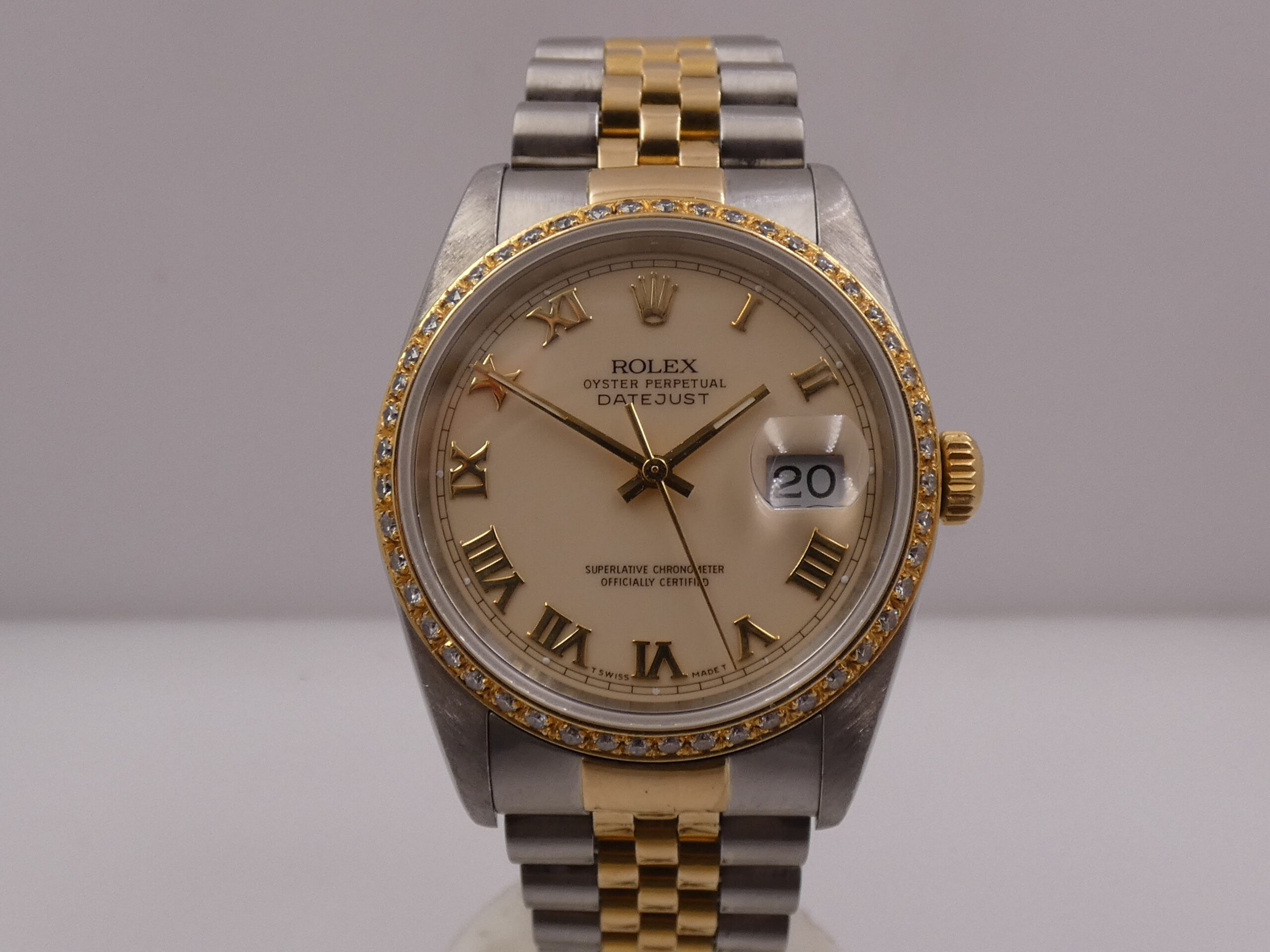 Rolex Datejust 36 16233 Ivory Rome 18Kt Oro & Acciaio Diamonds Bezel Anno 1990 Automatico Bracciale Jubilee - immagine 6