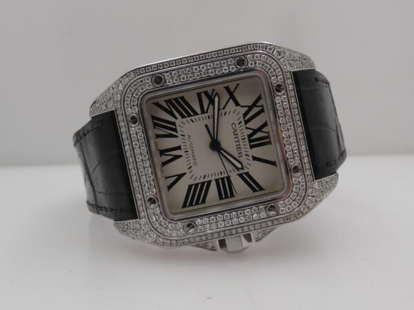 Cartier Santos 100 XL 2656 Diamonds Bezel & Lugs Automatico W20073X8 Anni '2000s Acciaio
