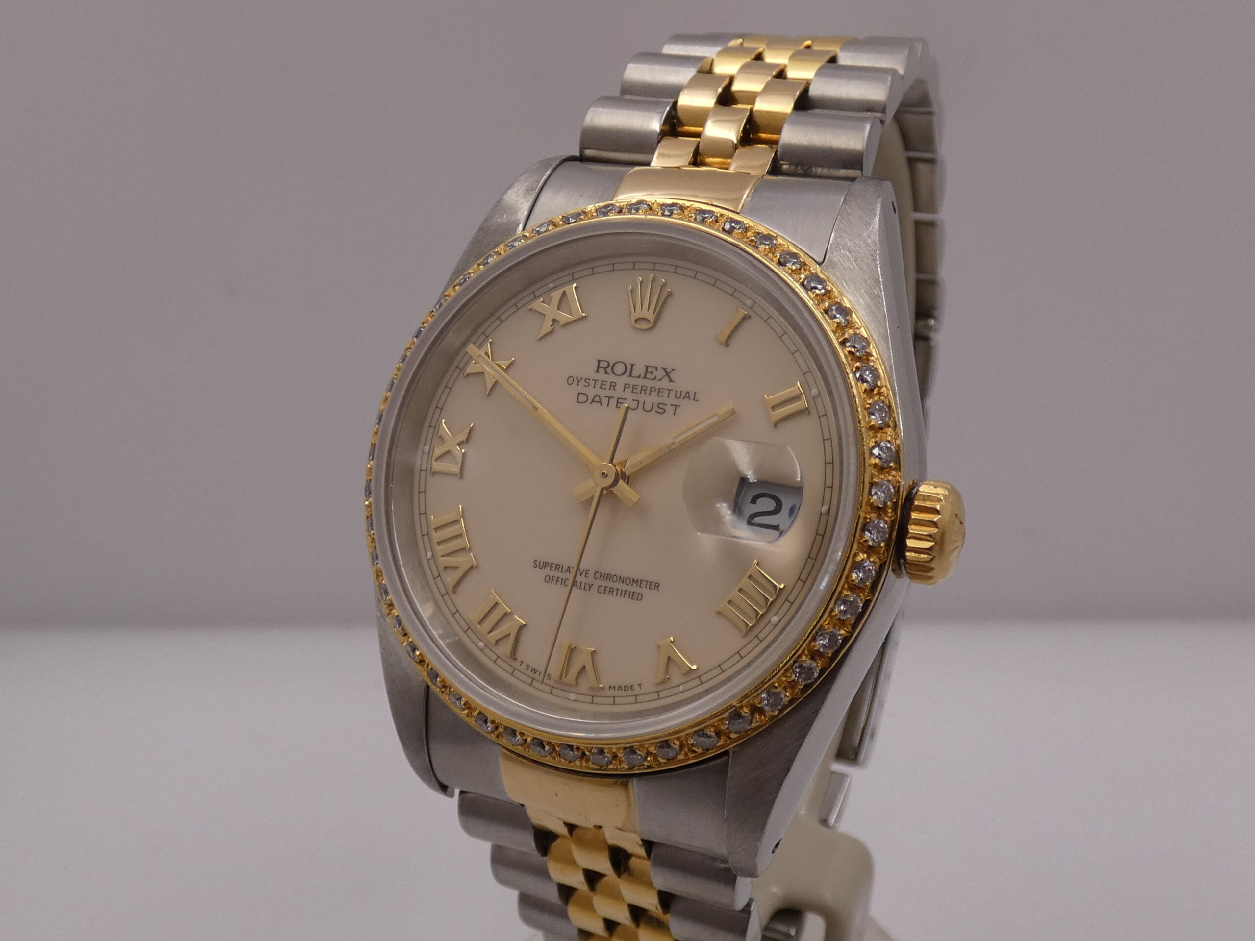 Rolex Datejust 36 16233 Ivory Rome 18Kt Oro & Acciaio Diamonds Bezel Anno 1990 Automatico Bracciale Jubilee - immagine 7