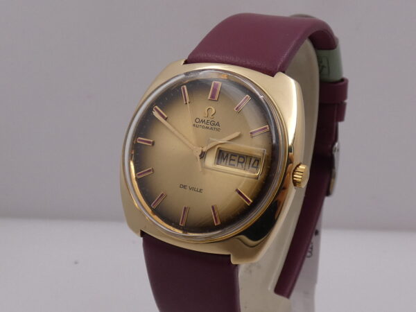 Rarissimo Omega De Ville 166.053 O.M. Dial Borgogna Index Automatico Oro Massiccio 18Kt ANNO 1970