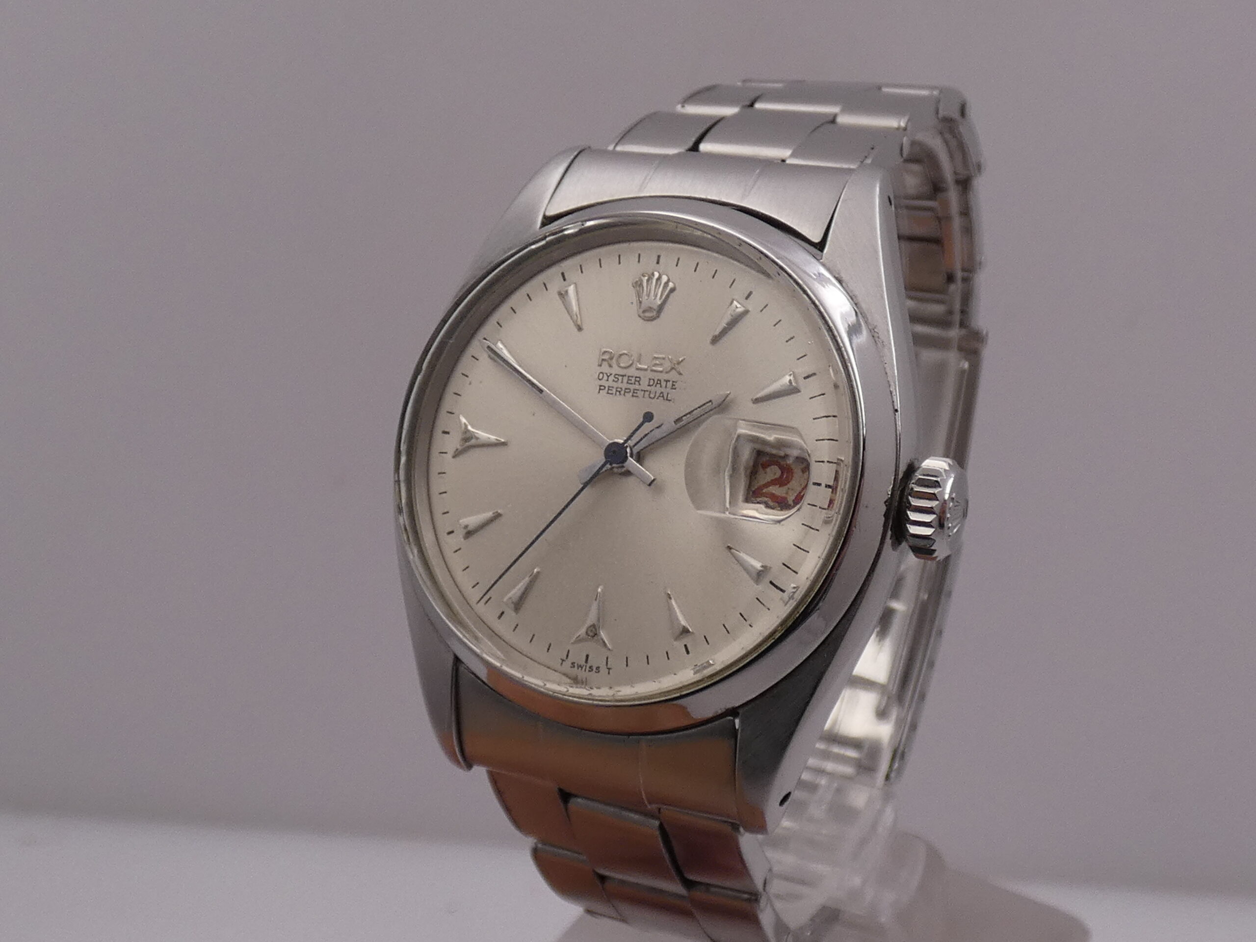 Rolex Oyster Perpetual Date 6530 'Roulette' Shark Tooth Dial Anno 1955 Bracciale Rivettato Automatico Rotore a Farfalla - immagine 8