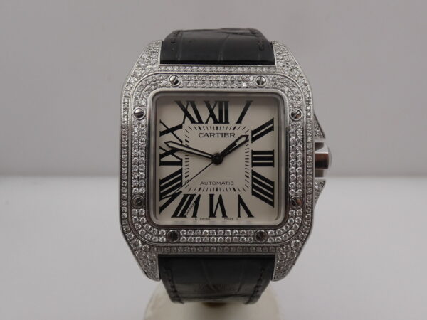 Cartier Santos 100 XL 2656 Diamonds Bezel & Lugs Automatico W20073X8 Anni '2000s Acciaio