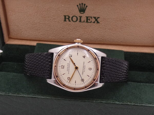 Rolex Oyster Perpetual Ovetto 5015 Bubbleback Lunetta Oro Rosa 18Kt Automatico Vintage Anni 1940's