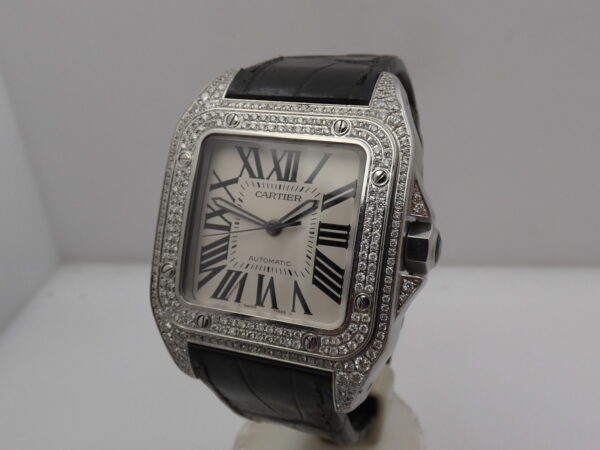Cartier Santos 100 XL 2656 Diamonds Bezel & Lugs Automatico W20073X8 Anni '2000s Acciaio