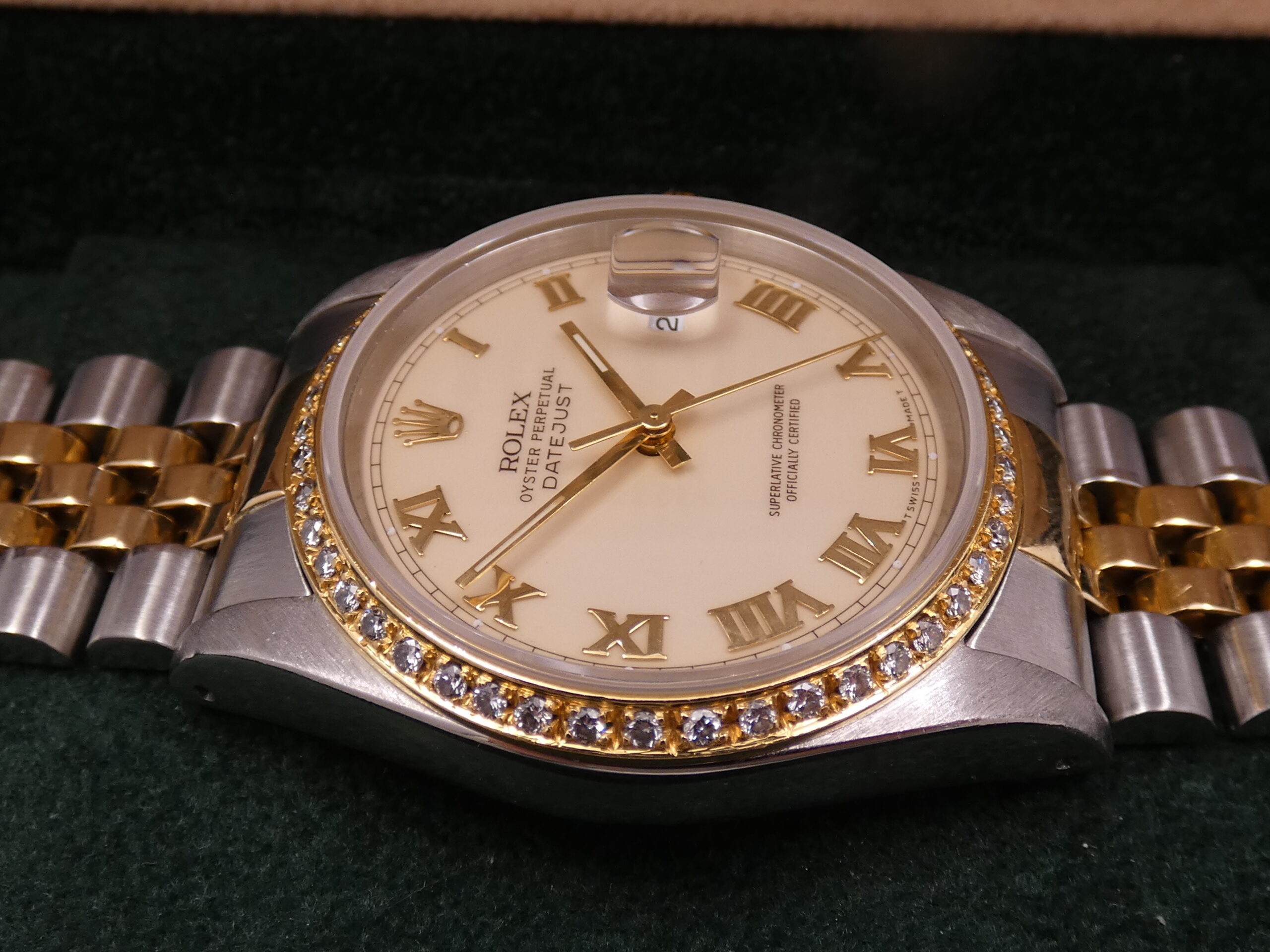 Rolex Datejust 36 16233 Ivory Rome 18Kt Oro & Acciaio Diamonds Bezel Anno 1990 Automatico Bracciale Jubilee - immagine 9