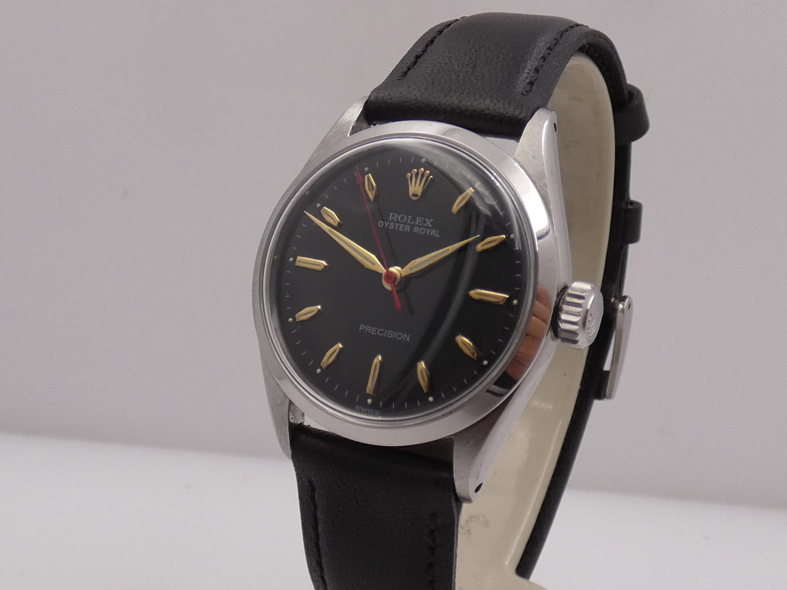 Rolex Oyster Royal Precision 6444 Mid-Size FROM 1957 Black Dial Carica Manuale Acciaio Vintage - immagine 9