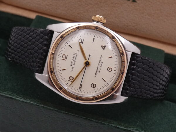 Rolex Oyster Perpetual Ovetto 5015 Bubbleback Lunetta Oro Rosa 18Kt Automatico Vintage Anni 1940's