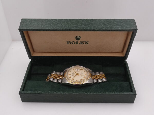 Rolex Datejust 36 16233 Ivory Rome 18Kt Oro & Acciaio Diamonds Bezel Anno 1990 Automatico Bracciale Jubilee