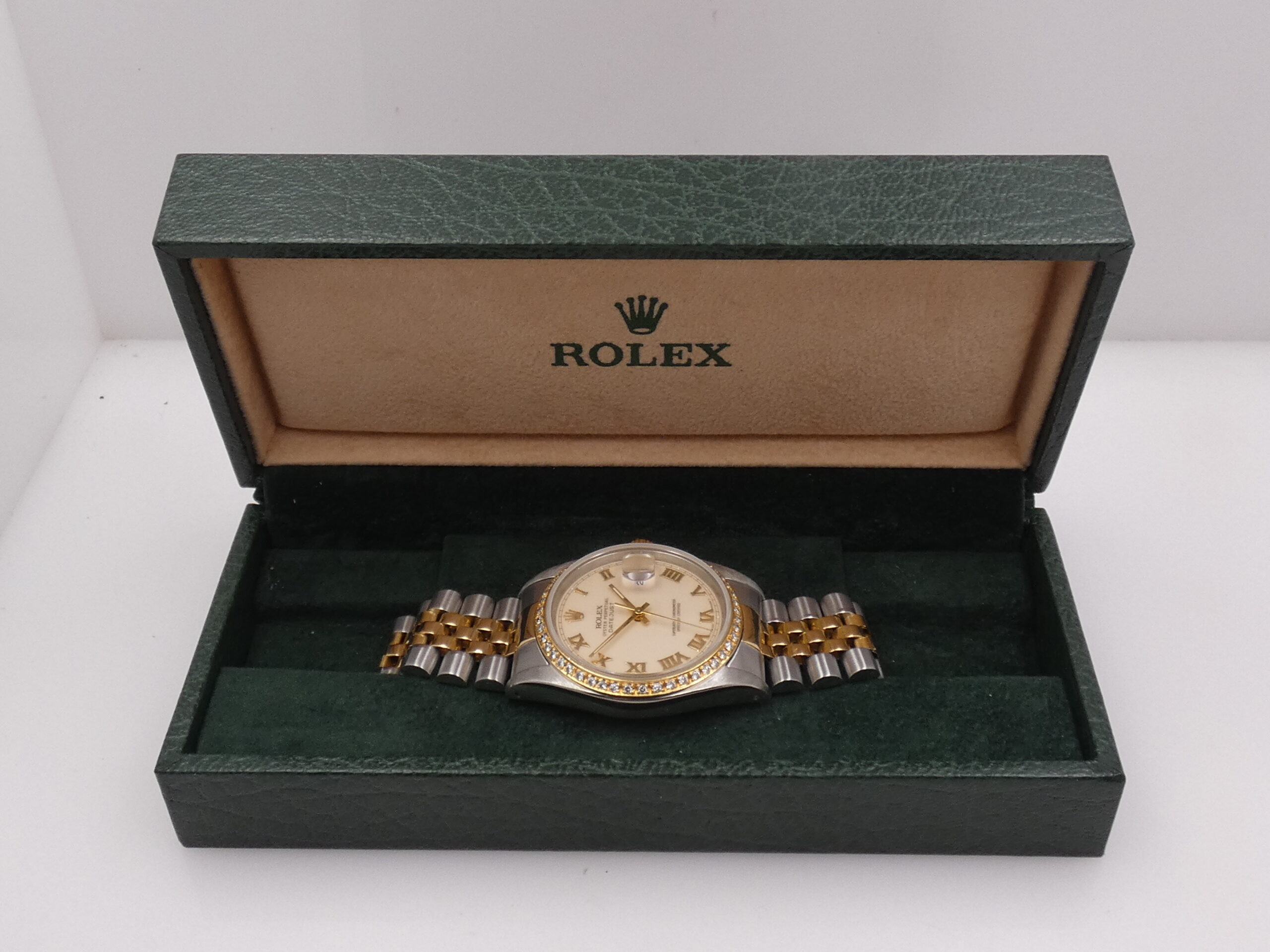 Rolex Datejust 36 16233 Ivory Rome 18Kt Oro & Acciaio Diamonds Bezel Anno 1990 Automatico Bracciale Jubilee - immagine 10