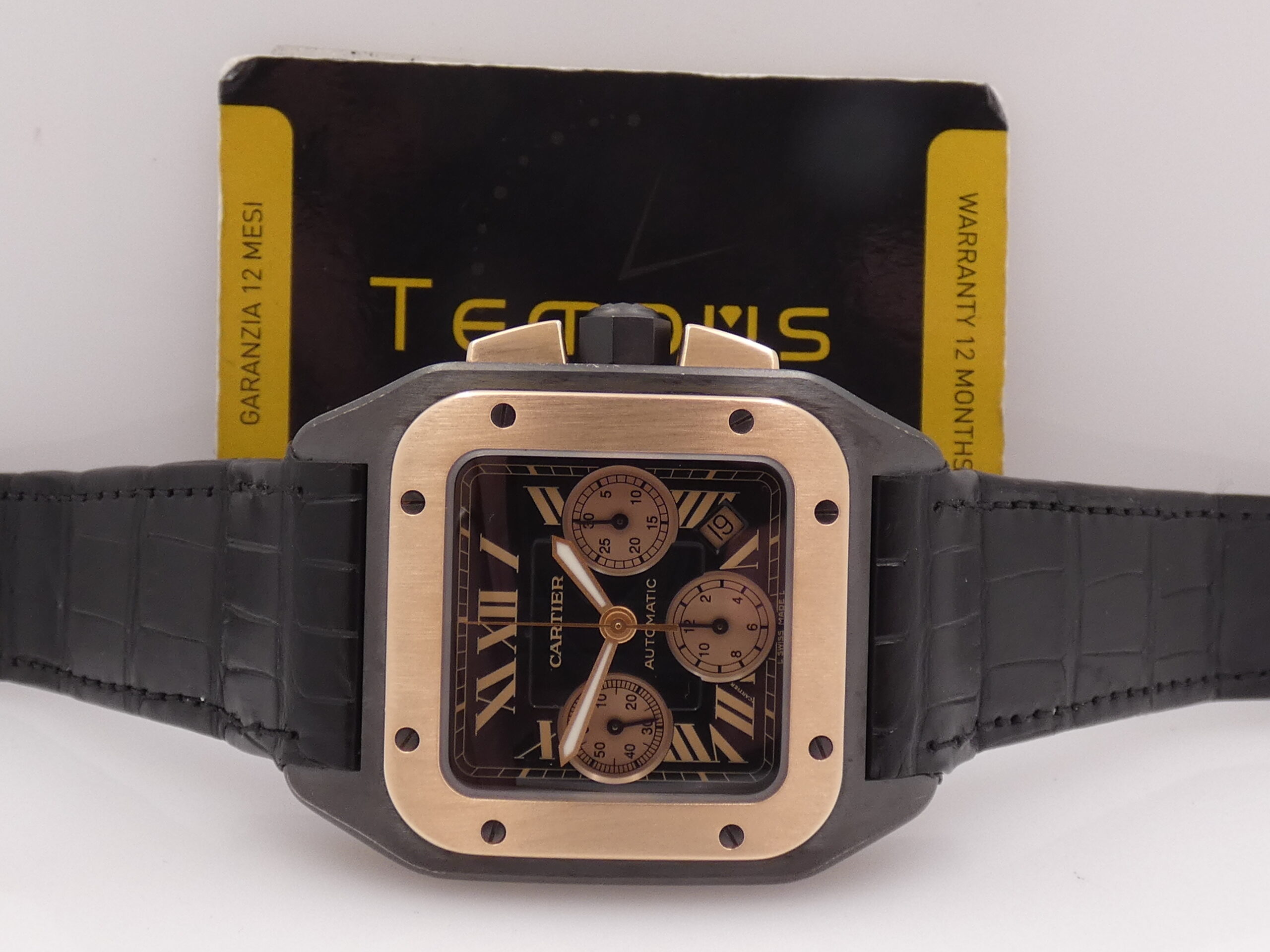 Cronografo Cartier Santos 100 XL 3104 Titanio & Acciaio BOX&PAPERS Ghiera Oro Rosa 18Kt ANNO 2009 Automatico W2020004 - immagine 2