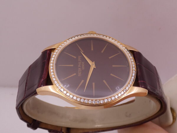 Patek Philippe Calatrava 4897R Factory Diamonds Bezel Oro Rosa 18Kt Chocolate Dial For Ladies Carica Manuale Calibro 215