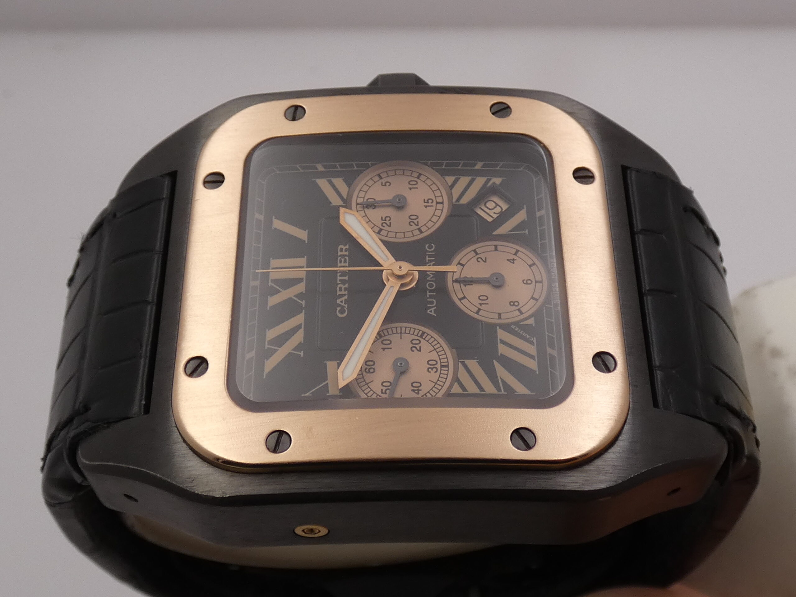 Cronografo Cartier Santos 100 XL 3104 Titanio & Acciaio BOX&PAPERS Ghiera Oro Rosa 18Kt ANNO 2009 Automatico W2020004