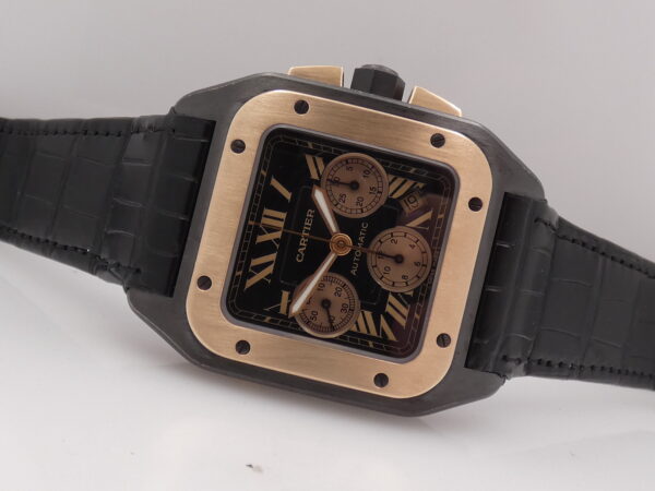 Cronografo Cartier Santos 100 XL 3104 Titanio & Acciaio BOX&PAPERS Ghiera Oro Rosa 18Kt ANNO 2009 Automatico W2020004