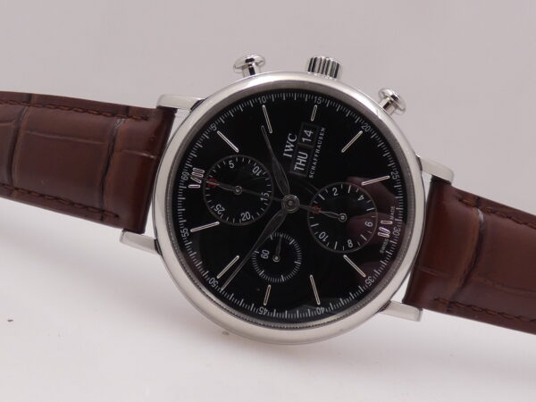 Cronografo IWC Portofino Day-Date IW3910 Leaf Hands Black Dial Automatico Acciaio