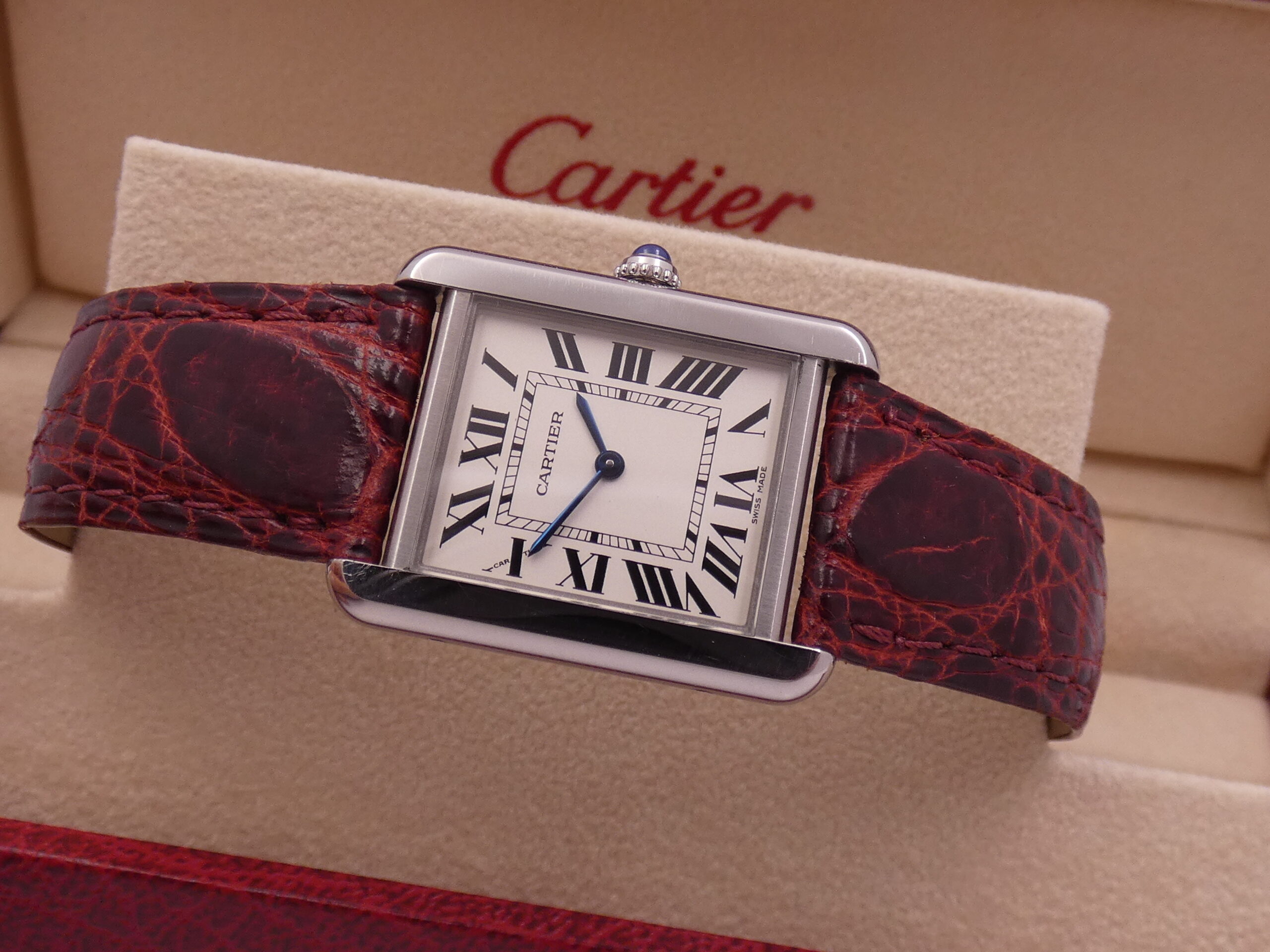 Cartier Tank Solo 3170 - W5200005 For Ladies Cinturino Originale In Pelle Acciaio - immagine 5