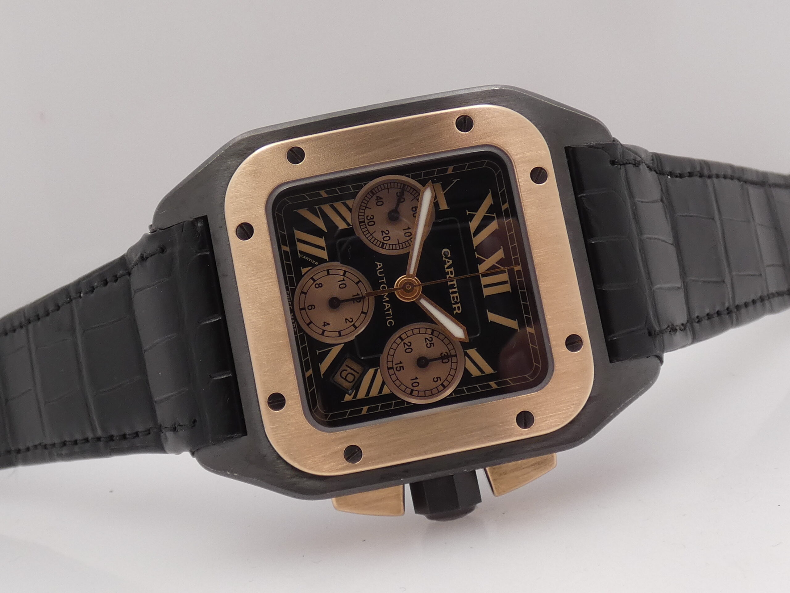 Cronografo Cartier Santos 100 XL 3104 Titanio & Acciaio BOX&PAPERS Ghiera Oro Rosa 18Kt ANNO 2009 Automatico W2020004 - immagine 7