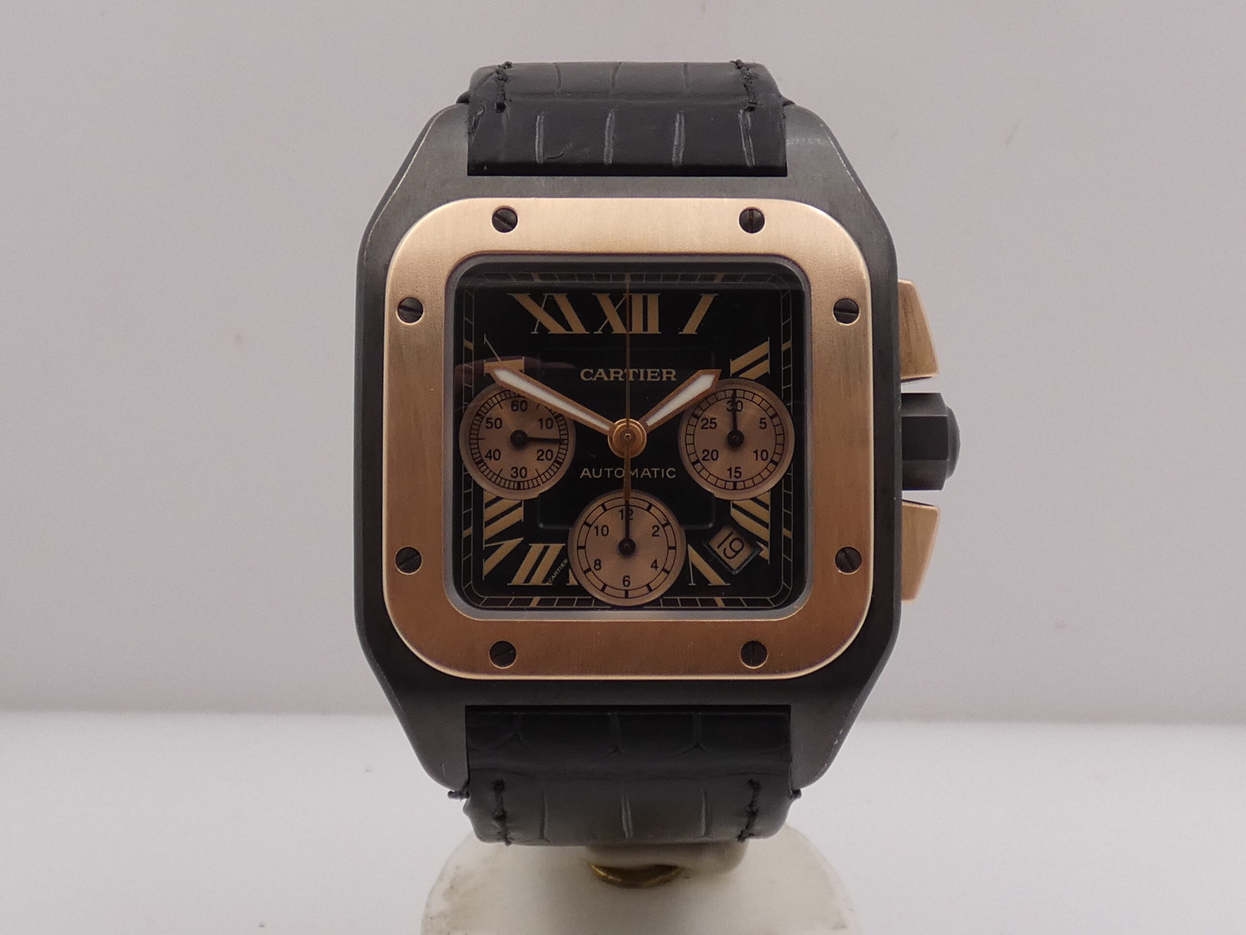 Cronografo Cartier Santos 100 XL 3104 Titanio & Acciaio BOX&PAPERS Ghiera Oro Rosa 18Kt ANNO 2009 Automatico W2020004 - immagine 8