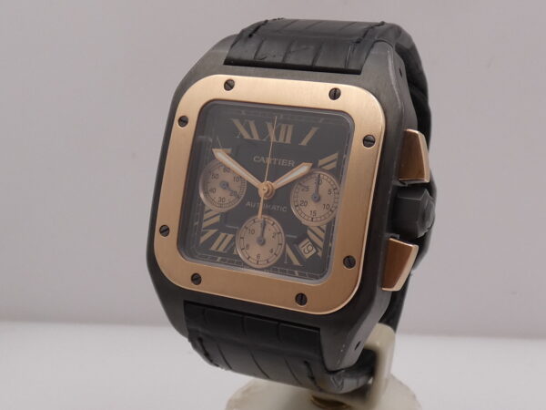 Cronografo Cartier Santos 100 XL 3104 Titanio & Acciaio BOX&PAPERS Ghiera Oro Rosa 18Kt ANNO 2009 Automatico W2020004